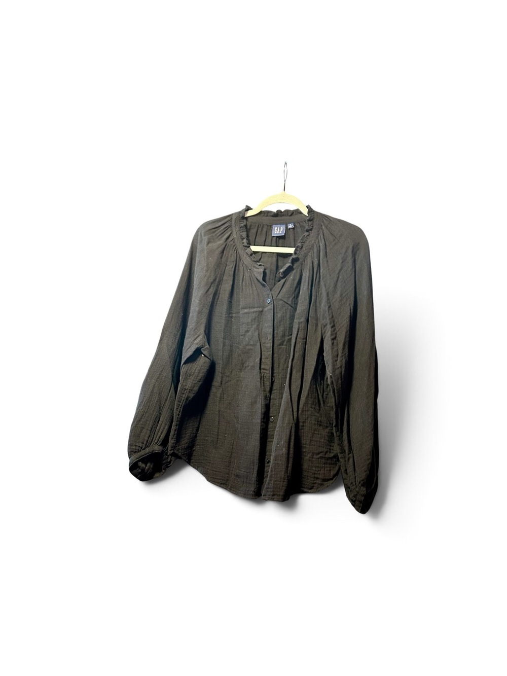 GAP Black Button-Front Peasant Blouse